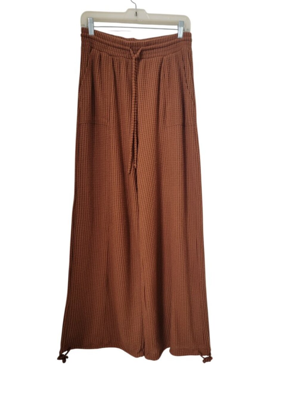 Double Zero Size M Milky Chocolate Brown Waffle Knit Textured Wide Leg Pants
